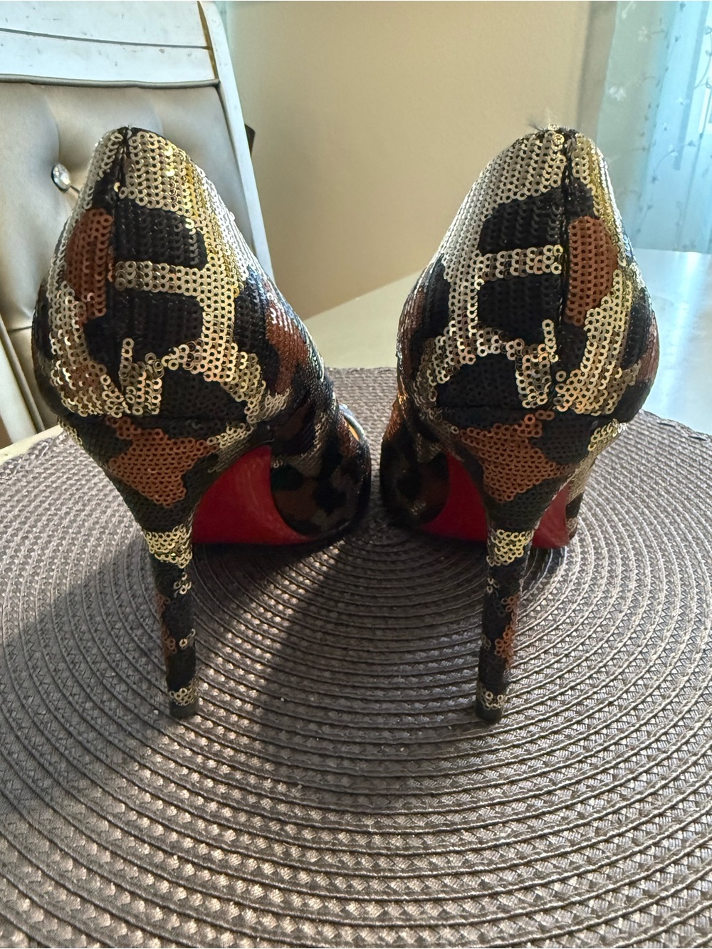 Christian Louboutin Sequined Camouflage Pumps - Black, Brown, Gold - Picture 3 of 6